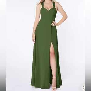 NWT AZAZIE JANE Olive A-Line V-Neck Pleated Chiffon Dress size A0